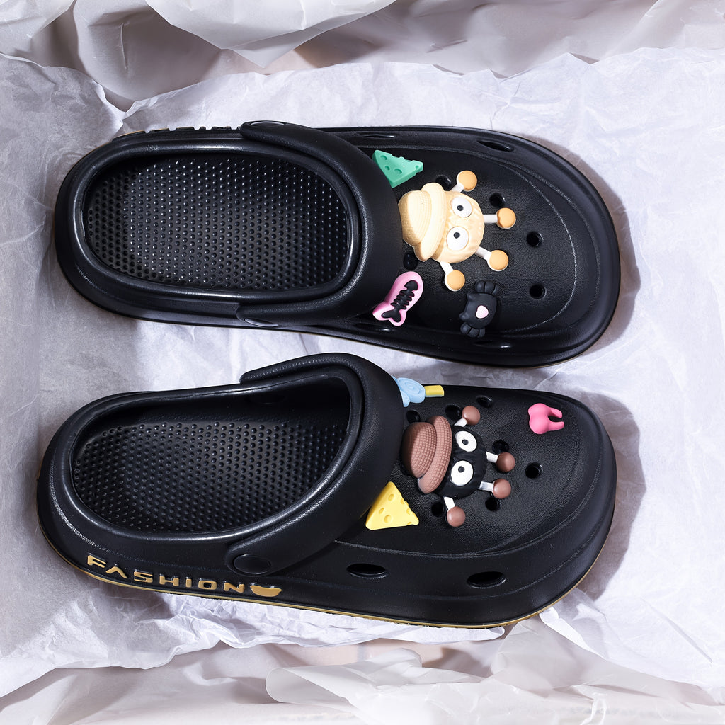 Perfect Easter Gift, Essential for Parties, 2025 Summer New Arrival, Japanese and Korean Style Cute Hole Shoes with Charcoal Ball Pendant, Thick Sole Elasticity, Lightweight Breathable, Suitable for Home, Outdoor, Office, and Gatherings
