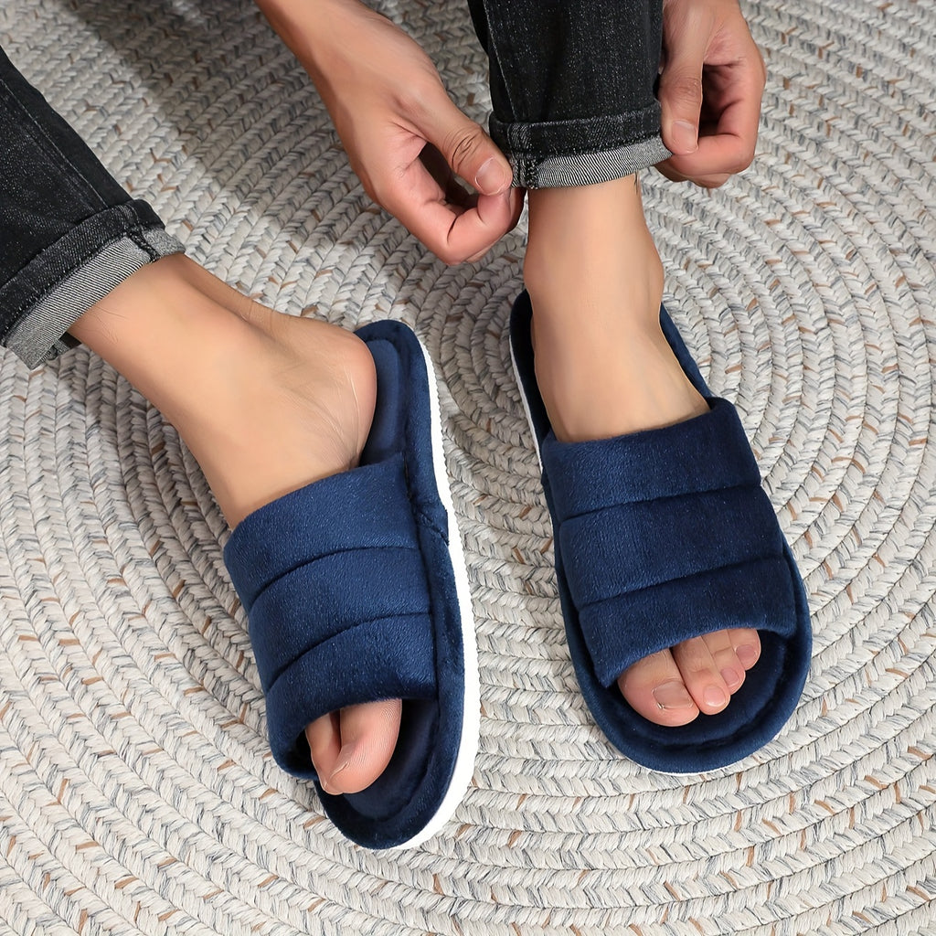 Cozy Slippers for Men and Women - Navy Blue, Non-Slip, Sweat Absorbent, Open-Toe Design with Soft Fabric Upper, Perfect for Indoor Use, All Seasons, Casual Footwear | Soft Fabric Style | Breathable Comfort, House Slippers