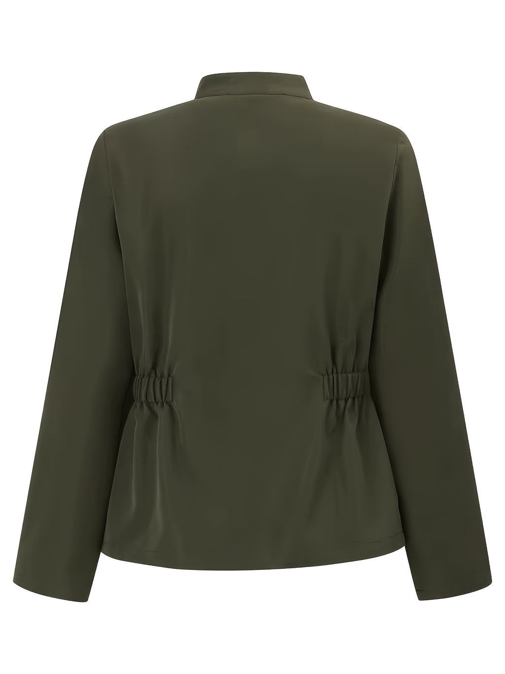 Women's Elegant Solid Color Front Button Long Sleeve Jacket with Stand Collar & Red Belted Waist - Lightweight Machine-Washable Spring\u002FFall Coat, Functional Pockets, Non-Stretch Fabric, Spring Outerwear, Cute Jacket