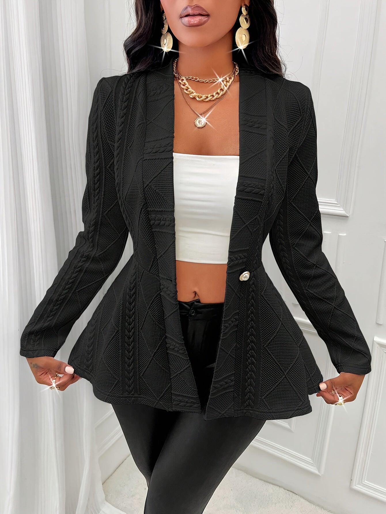 Slim Fit Single Breasted Blazer, Elegant Long Sleeve Peplum Blazer For Spring & Fall, Women's Clothing
