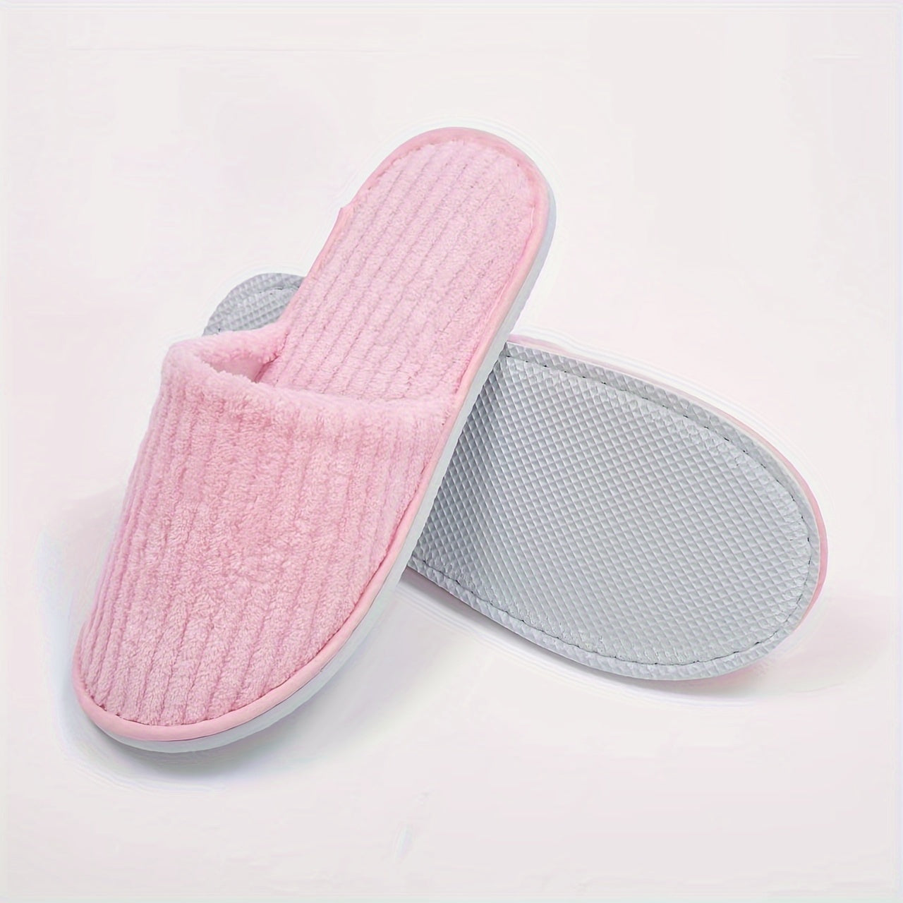 Disposable Coral Fleece Home Slippers, Non-Slip EVA Sole Soft Cozy Shoes, Round Toe Indoor Hotel & Guest Slippers