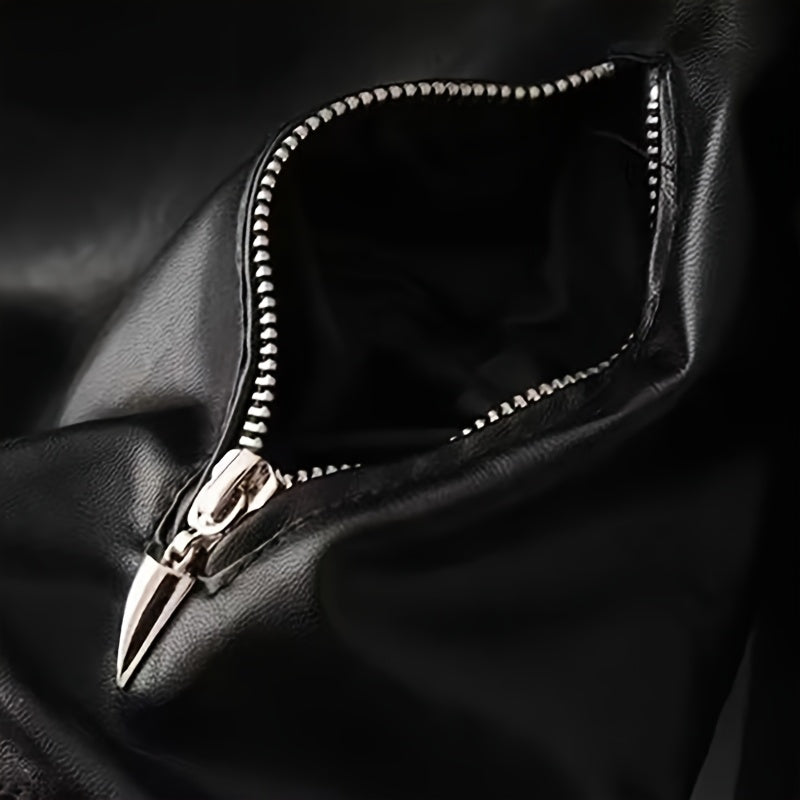 New style Women's versatile fashion PU Leather jacket, trendy cool motorcycle jacket, novelty ripped metal ring jacket for men and women, casual punk street style, perfect gift for men and women for holiday parties