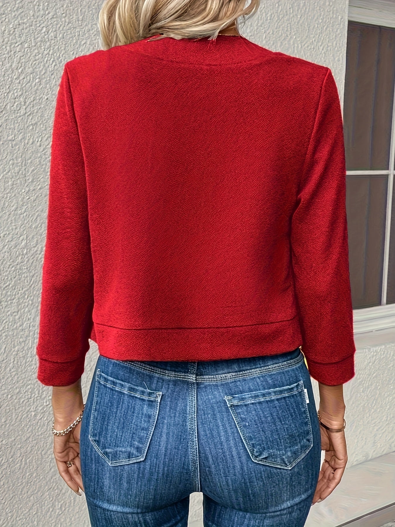 Solid Color Open Front Blazer, Elegant Long Sleeve Blazer For Work & Office, Women's Clothing