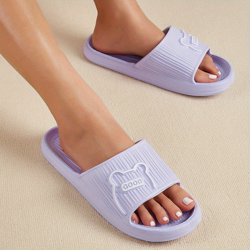 Women's Solid Color Slippers, Open Toe Non-slip Flat Indoor Bathroom Shoes, House Slides Shoes