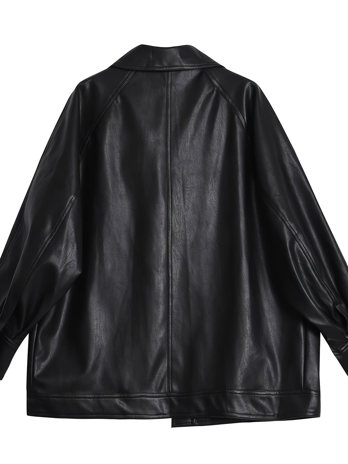 Women's PU Synthetic Leather Jacket - Longline Relaxed Fit Belted Waist Casual Chic Zip-Up Coat for Spring\u002FFall, Black, Cute Jacket, Spring Outerwear, Korean Fashion Style, Structured Sleeve Design