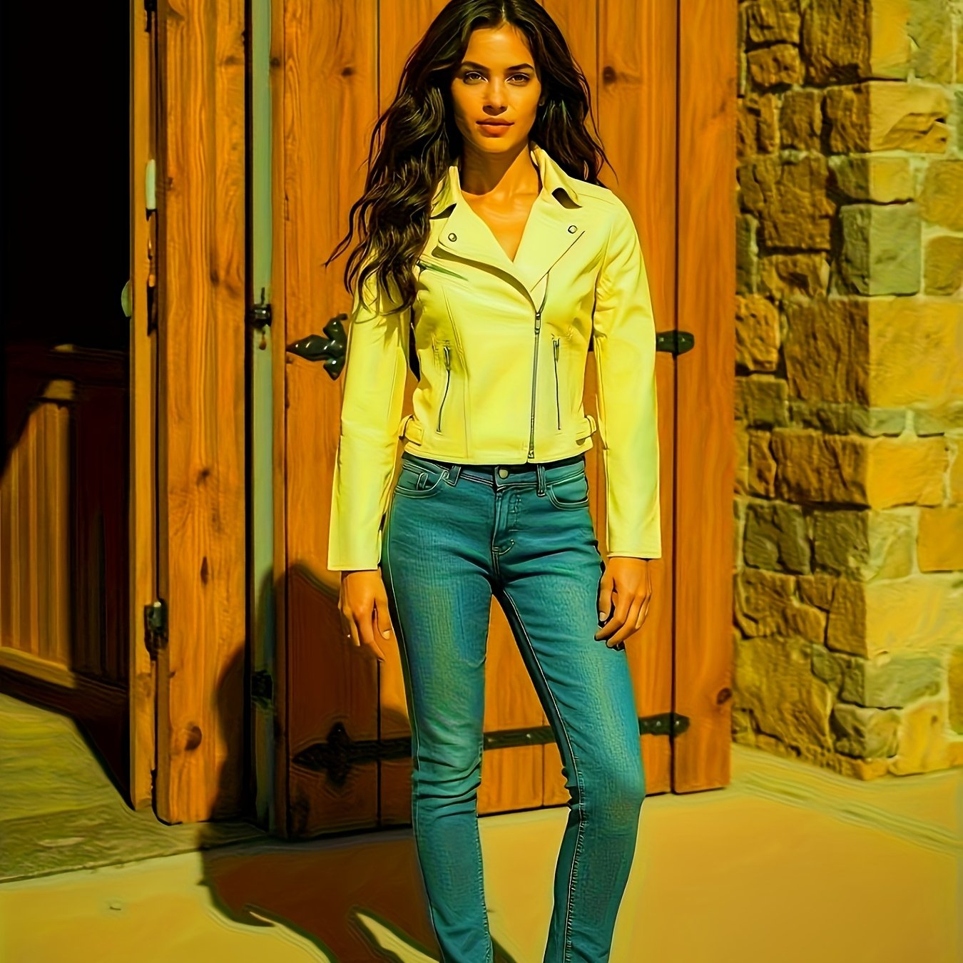 Women's Stylish PU Leather Jacket - Casual Short Outerwear with Zippered Sleeves, Bright Yellow, Perfect for Spring & Summer, Versatile Fashion | Sleek Appearance