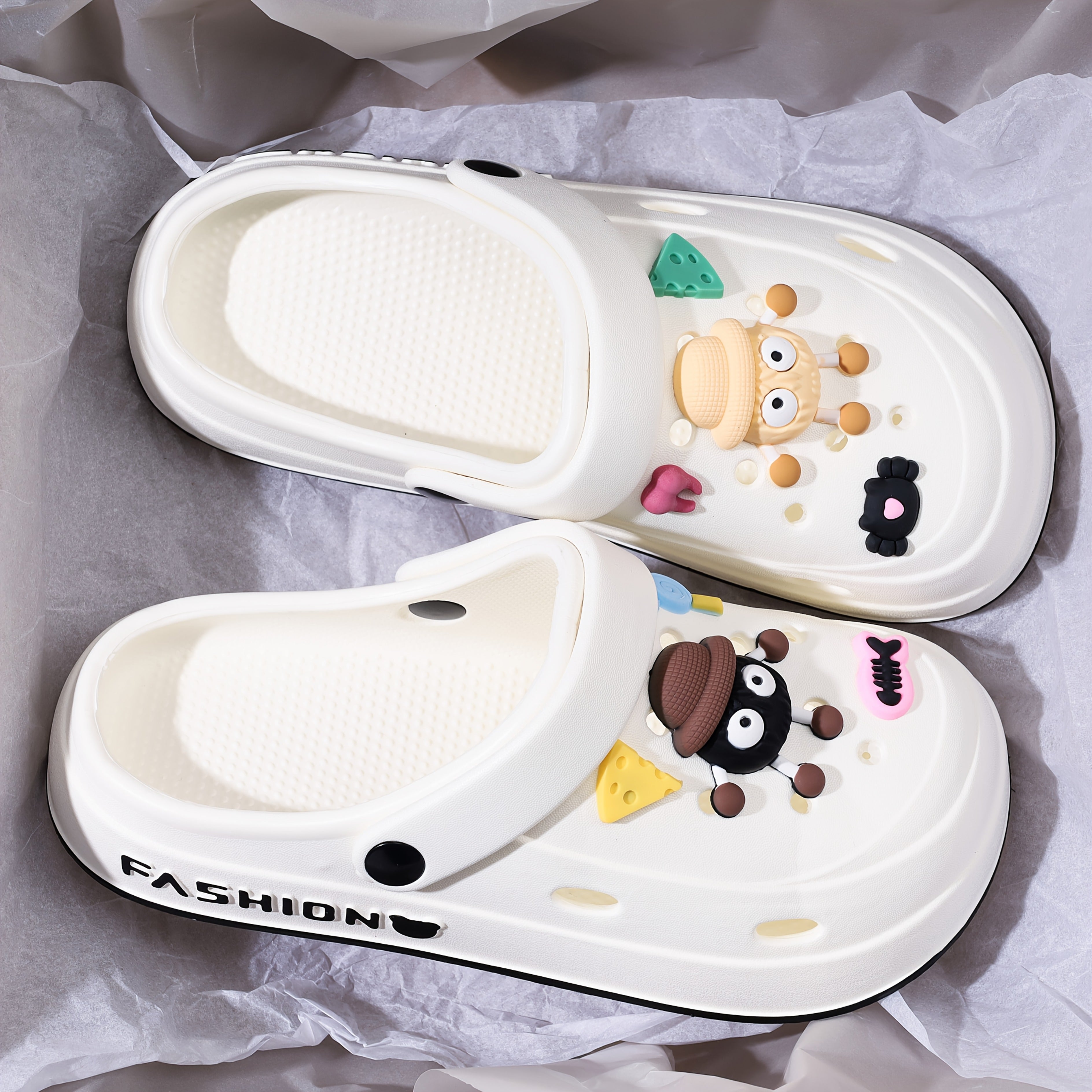 Perfect Easter Gift, Essential for Parties, 2025 Summer New Arrival, Japanese and Korean Style Cute Hole Shoes with Charcoal Ball Pendant, Thick Sole Elasticity, Lightweight Breathable, Suitable for Home, Outdoor, Office, and Gatherings