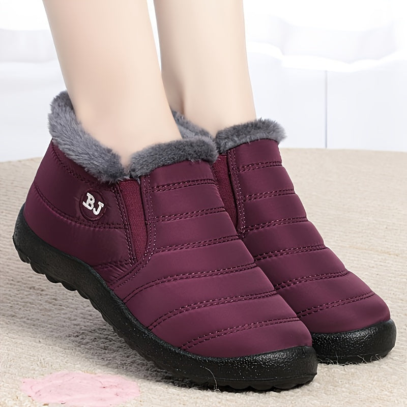 Women's High Quality Slip-On Snow Boots with Lining - Warm, Cozy Winter Ankle Boots for Outdoor Use, Dark Blue, Red, Brown Options
