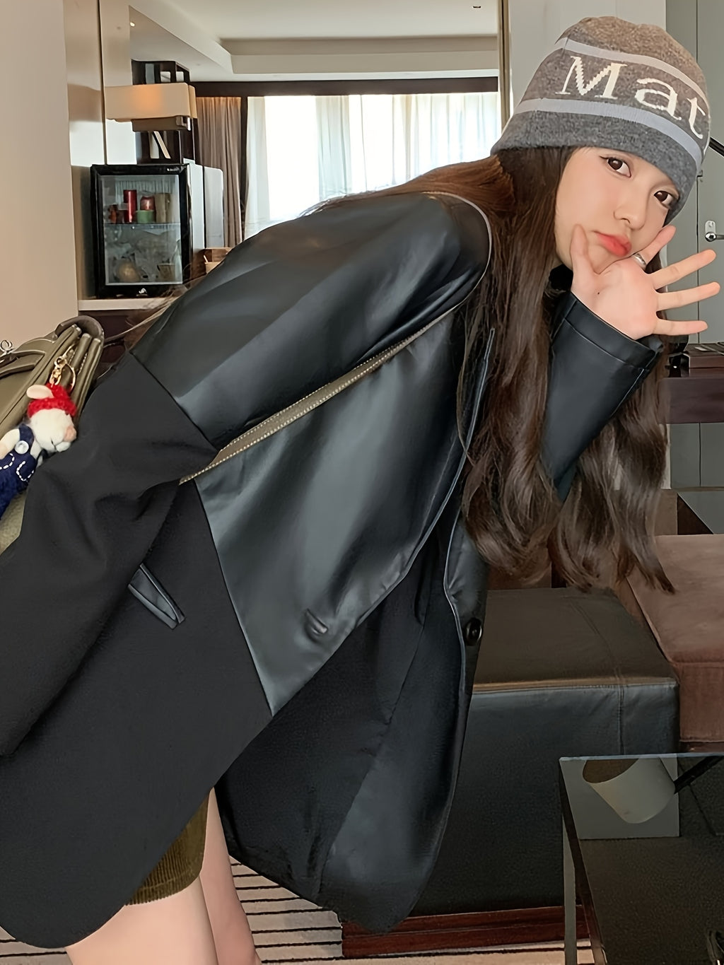 Women'S Stylish Black and White Checkered Blazer - Elegant Non-Stretch Polyester Fabric, Long Sleeve, Single Button Closure, Perfect for Casual & Formal Occasions, Casual Attire|Checkered Blazer|Polyester Blazer