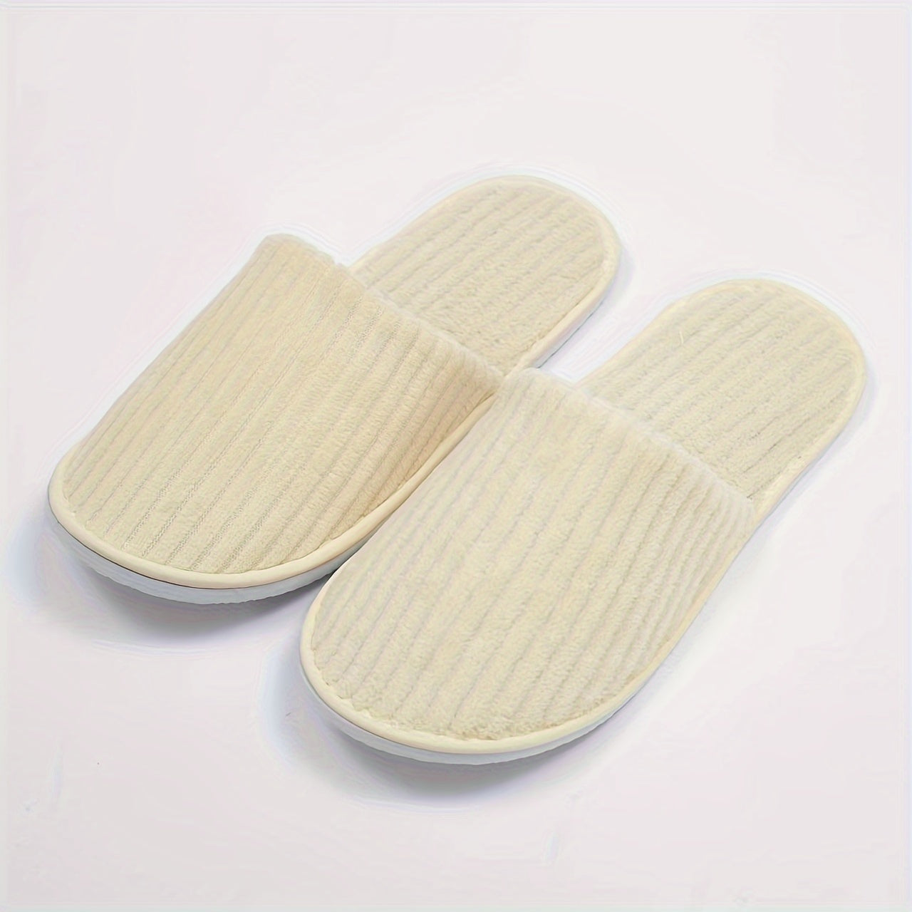 Disposable Coral Fleece Home Slippers, Non-Slip EVA Sole Soft Cozy Shoes, Round Toe Indoor Hotel & Guest Slippers