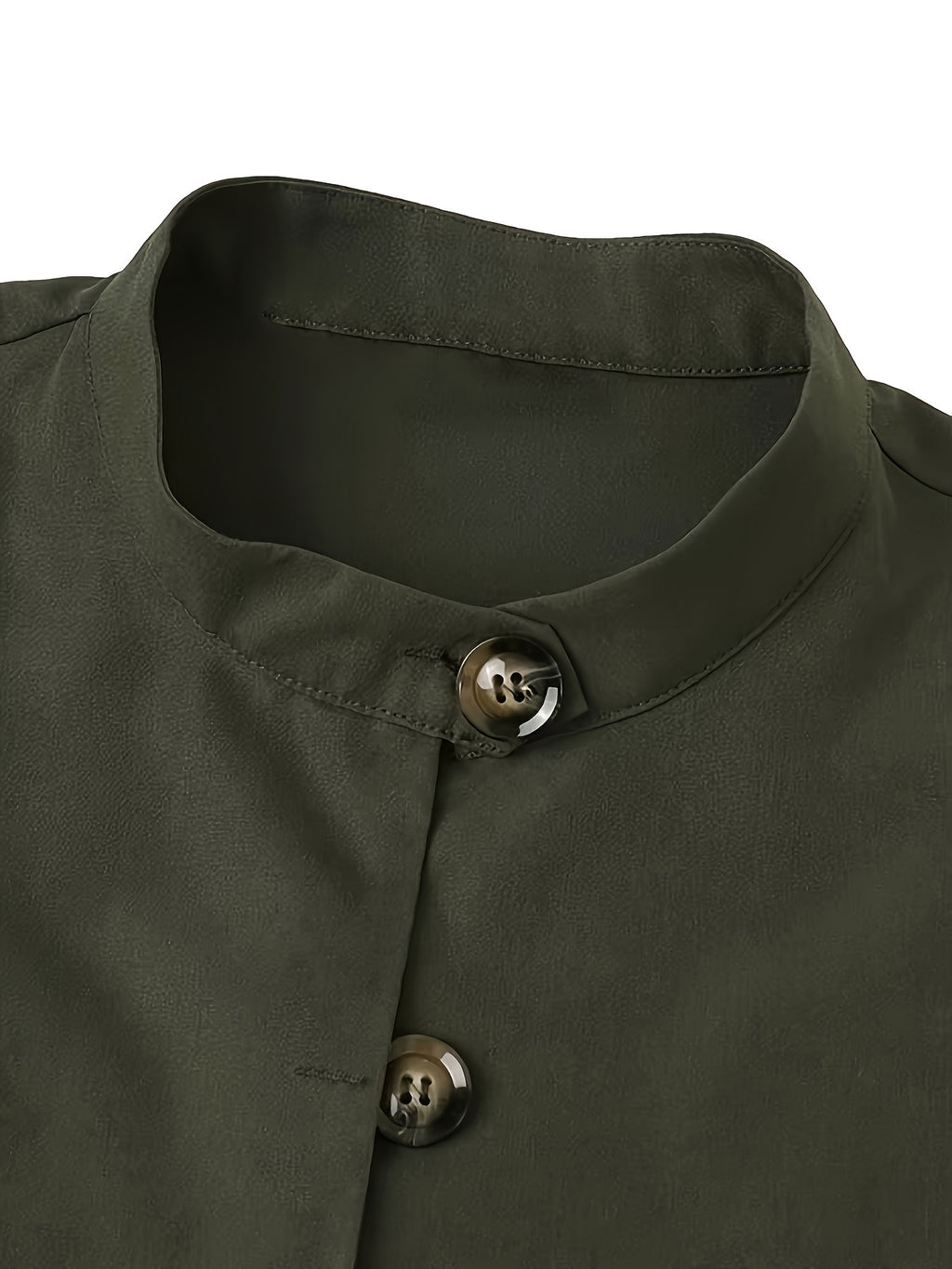 Women's Elegant Solid Color Front Button Long Sleeve Jacket with Stand Collar & Red Belted Waist - Lightweight Machine-Washable Spring\u002FFall Coat, Functional Pockets, Non-Stretch Fabric, Spring Outerwear, Cute Jacket