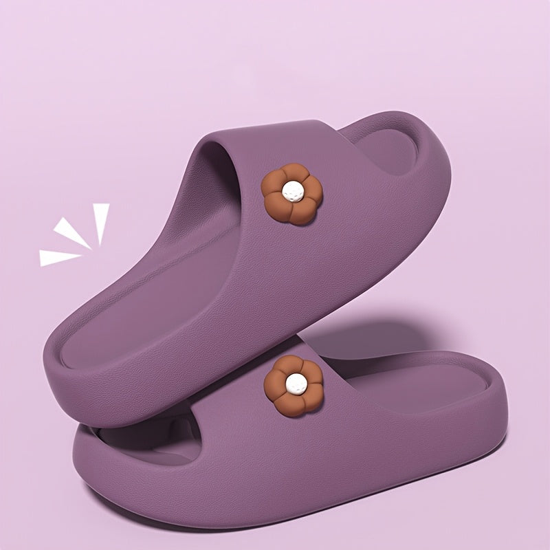 Women's Cute Floral Cartoon Slides - Korean Style EVA Slippers, Comfortable & Washable for Indoor\u002FOutdoor Use, Purple with Flower Design, Indoor Outdoor Slippers | Floral Slide Sandals | Soft Comfortable Slippers, House Slippers
