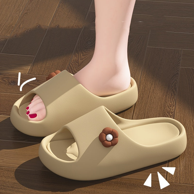 Women's Cute Floral Cartoon Slides - Korean Style EVA Slippers, Comfortable & Washable for Indoor\u002FOutdoor Use, Purple with Flower Design, Indoor Outdoor Slippers | Floral Slide Sandals | Soft Comfortable Slippers, House Slippers