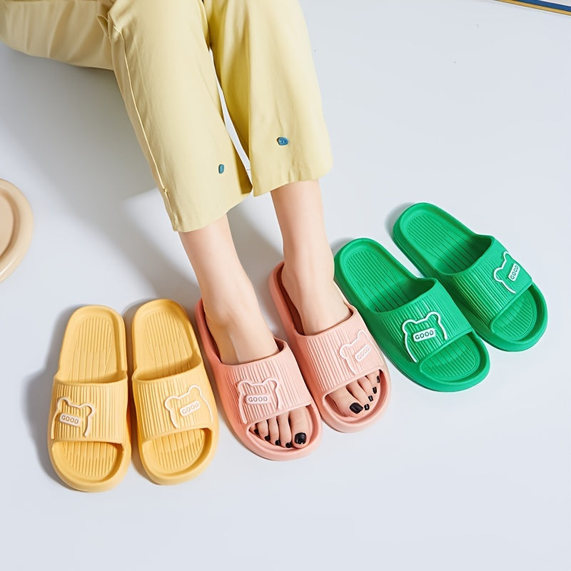 Women's Solid Color Slippers, Open Toe Non-slip Flat Indoor Bathroom Shoes, House Slides Shoes