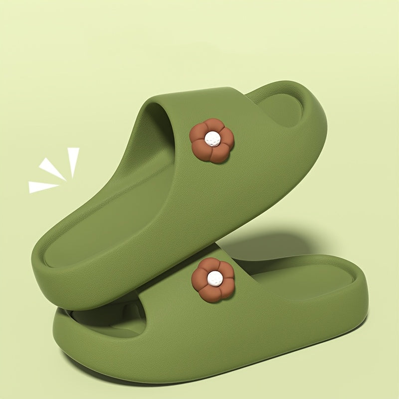 Women's Cute Floral Cartoon Slides - Korean Style EVA Slippers, Comfortable & Washable for Indoor\u002FOutdoor Use, Purple with Flower Design, Indoor Outdoor Slippers | Floral Slide Sandals | Soft Comfortable Slippers, House Slippers