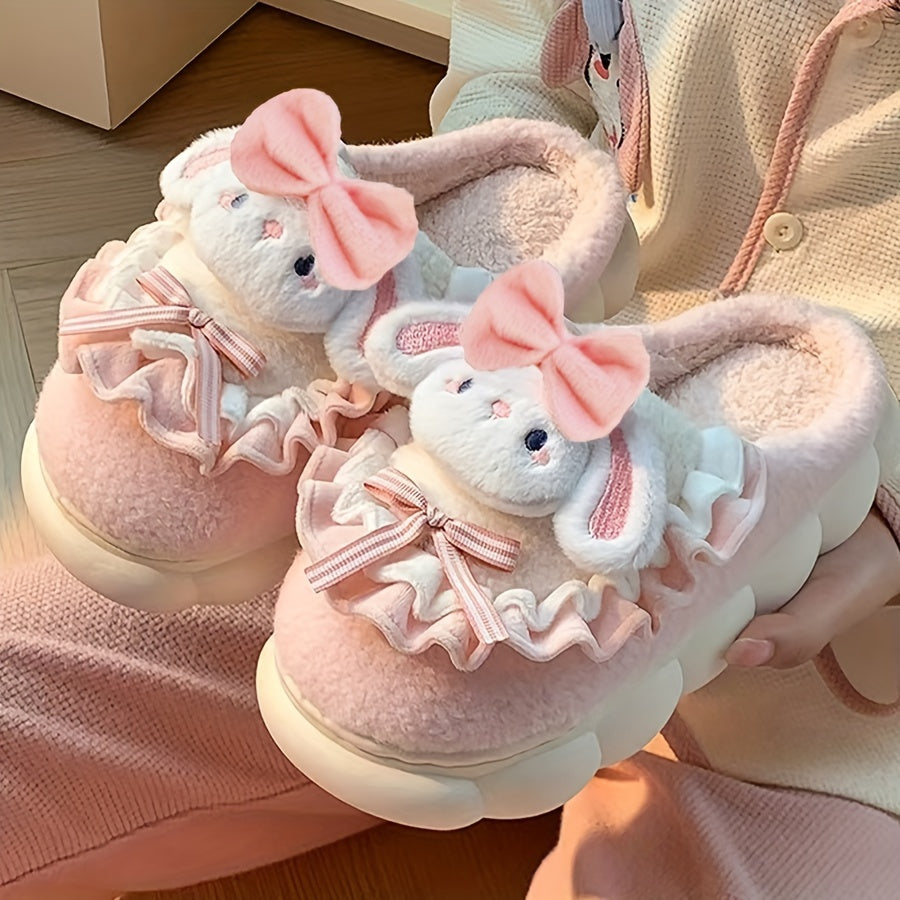 Winter Women's Indoor Slippers with Bowknot in Unfixed Shape