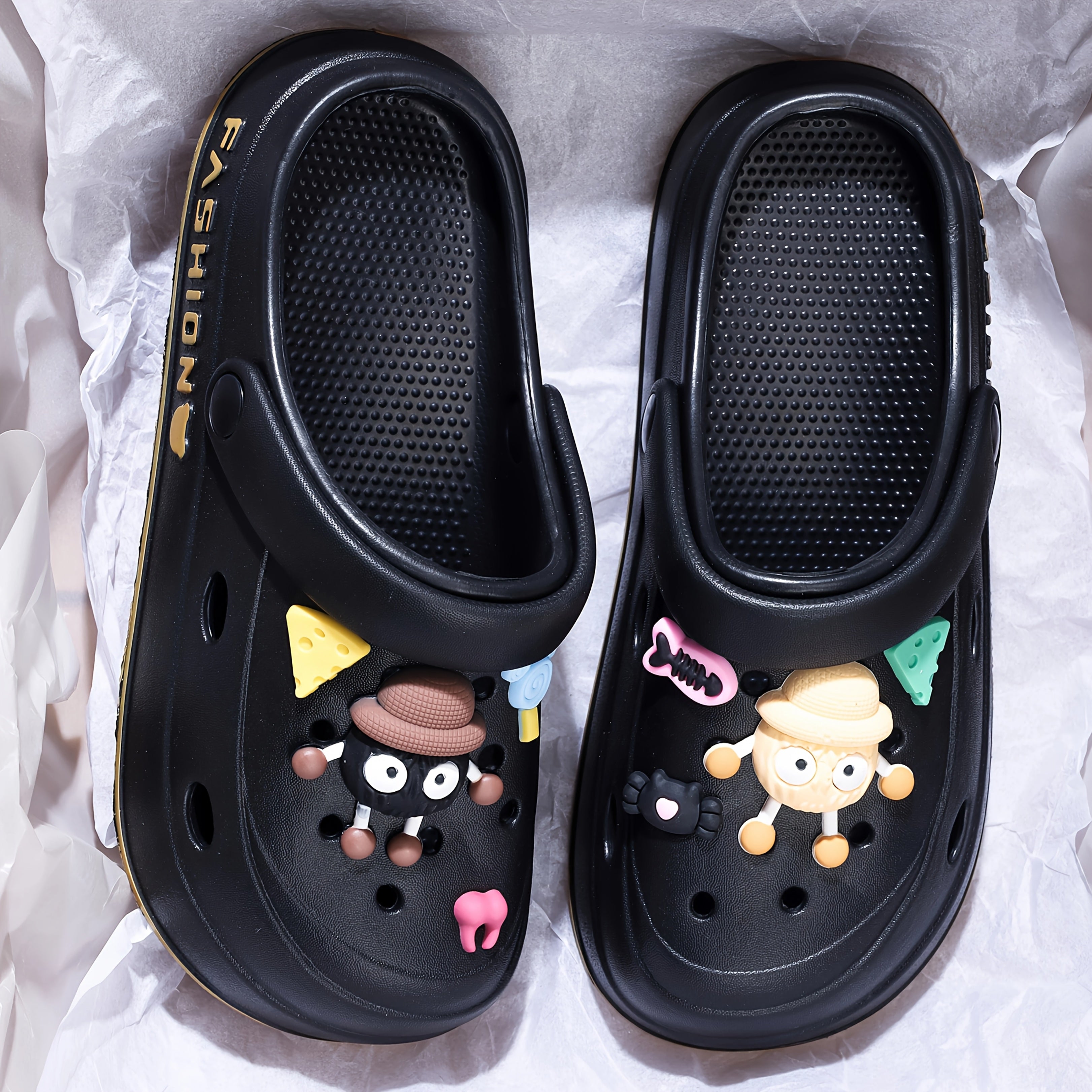 Perfect Easter Gift, Essential for Parties, 2025 Summer New Arrival, Japanese and Korean Style Cute Hole Shoes with Charcoal Ball Pendant, Thick Sole Elasticity, Lightweight Breathable, Suitable for Home, Outdoor, Office, and Gatherings