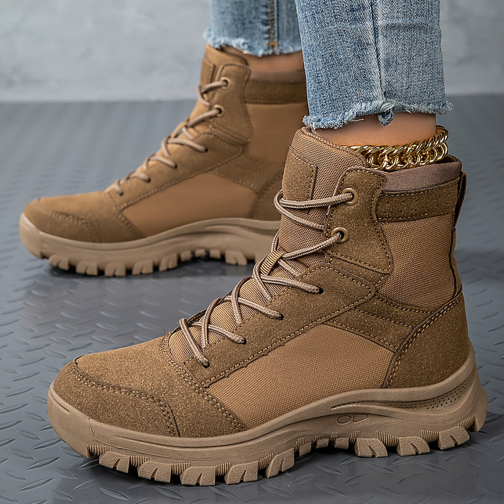 Women's High-Top Desert Boots Tactical Shoes Outdoor Hiking Climbing Shoes with Durable Non-Slip Outsole Lace-Up Design