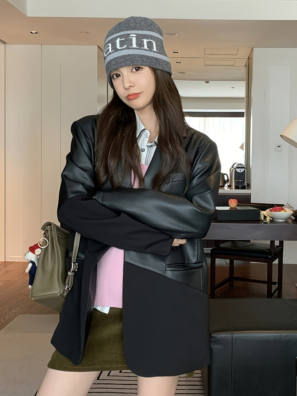 Women'S Stylish Black and White Checkered Blazer - Elegant Non-Stretch Polyester Fabric, Long Sleeve, Single Button Closure, Perfect for Casual & Formal Occasions, Casual Attire|Checkered Blazer|Polyester Blazer