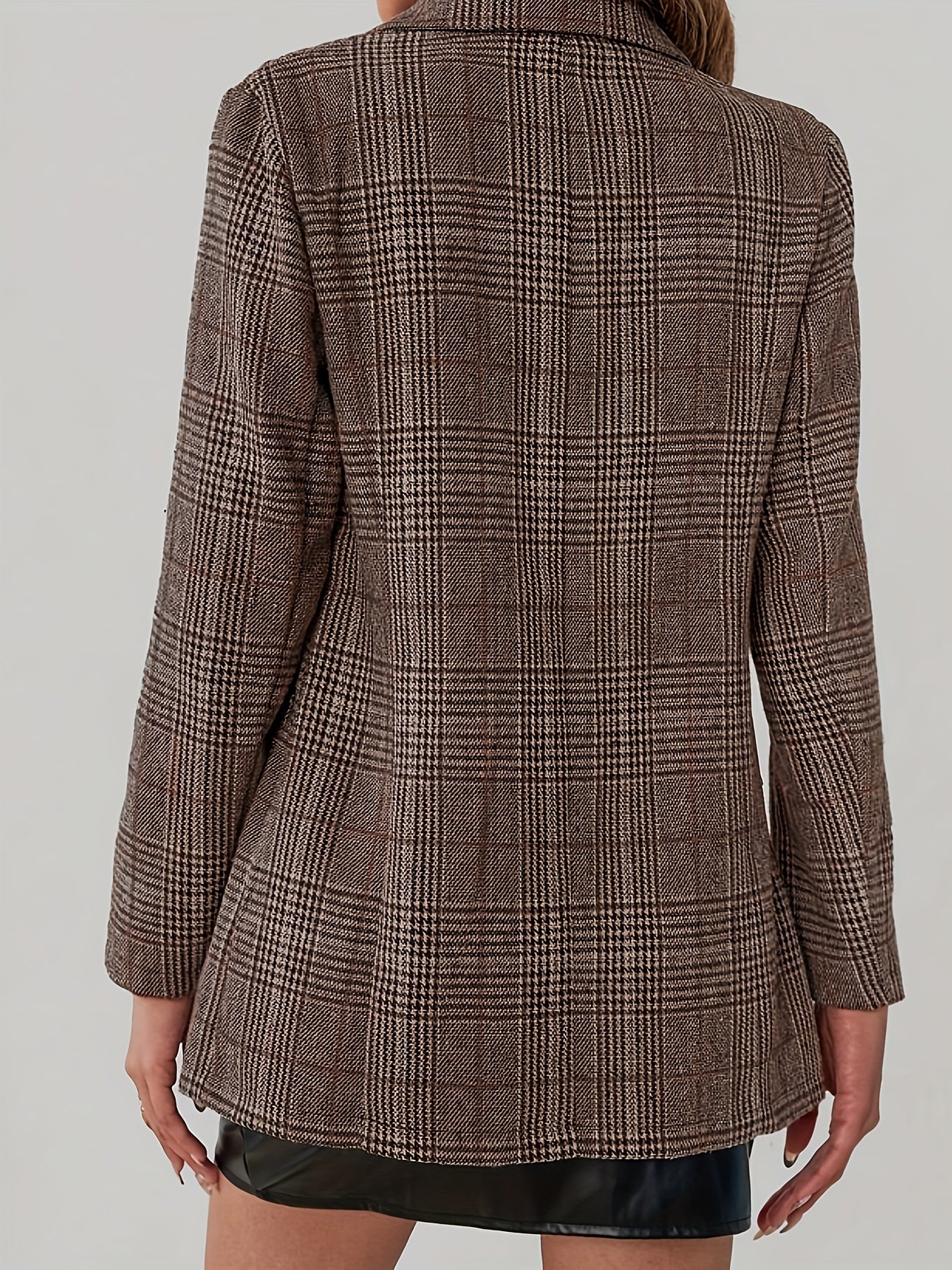 Plaid Pattern Single Breasted Lapel Blazer, Elegant Long Sleeve Blazer For Work & Office, Women's Clothing