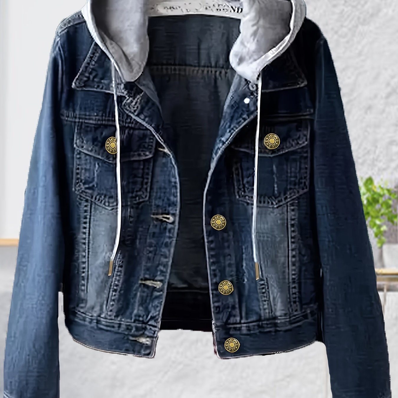 Women'S Vintage-Inspired Denim Jacket with Detachable Hood - Casual & Versatile Long Sleeve Short Outerwear, Slim Fit, Button-Up Front, Perfect for Spring\u002FSummer\u002FFall, Jean Jacke