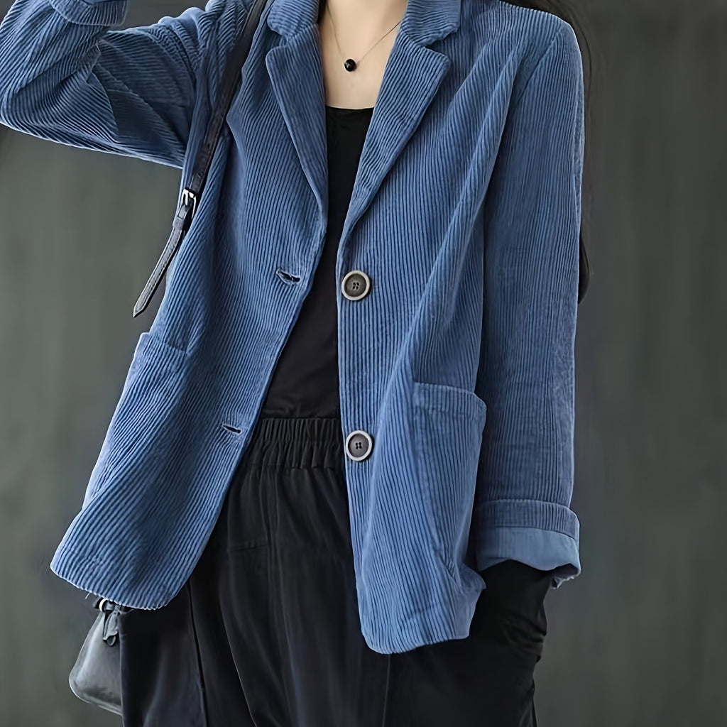 Women'S Casual Blazer, Polyester 100% Solid Color, Long Sleeve, Single Breasted, Knit Fabric, Loose Fit, Spring\u002FFall Season, Regular Length - Fashionable & Versatile