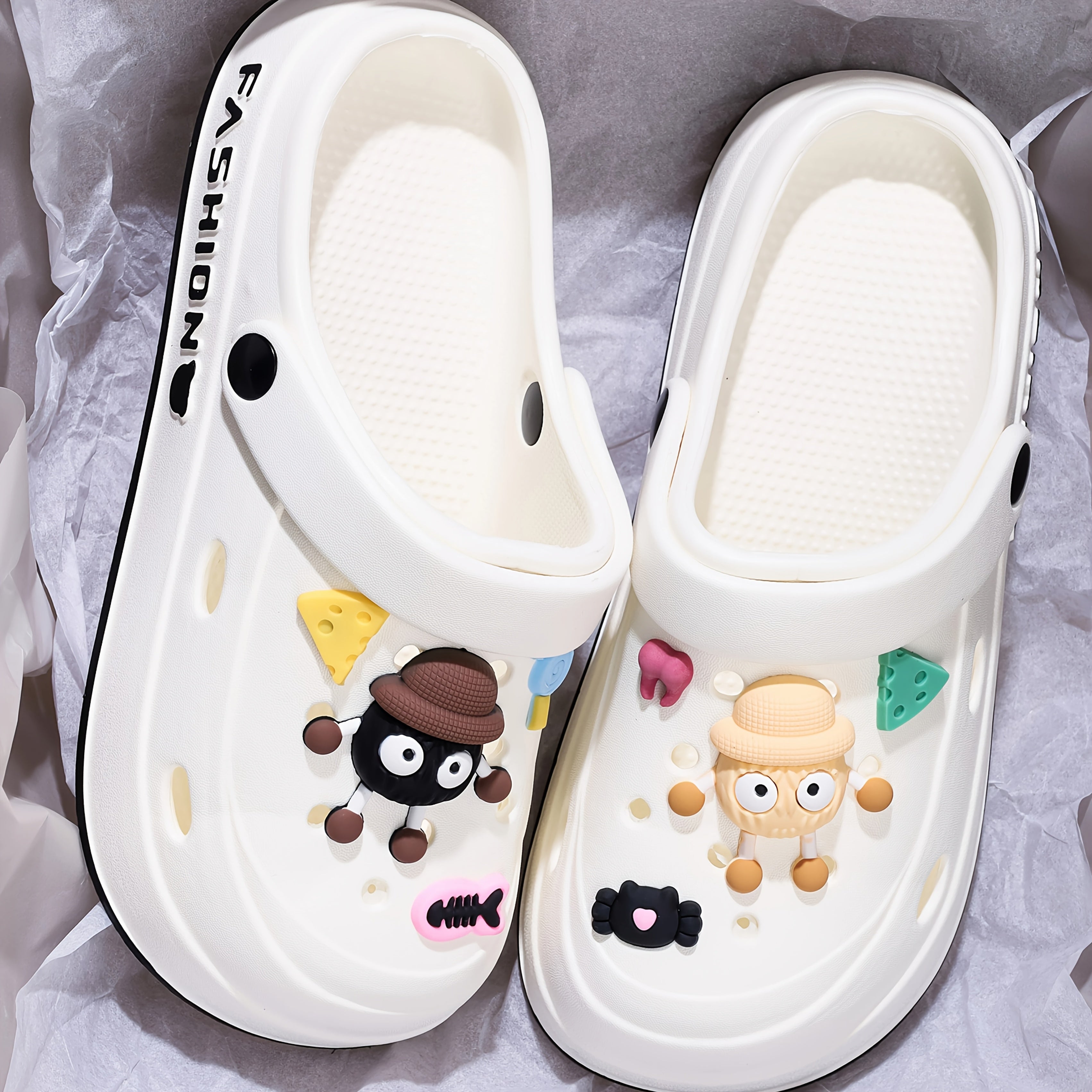 Perfect Easter Gift, Essential for Parties, 2025 Summer New Arrival, Japanese and Korean Style Cute Hole Shoes with Charcoal Ball Pendant, Thick Sole Elasticity, Lightweight Breathable, Suitable for Home, Outdoor, Office, and Gatherings