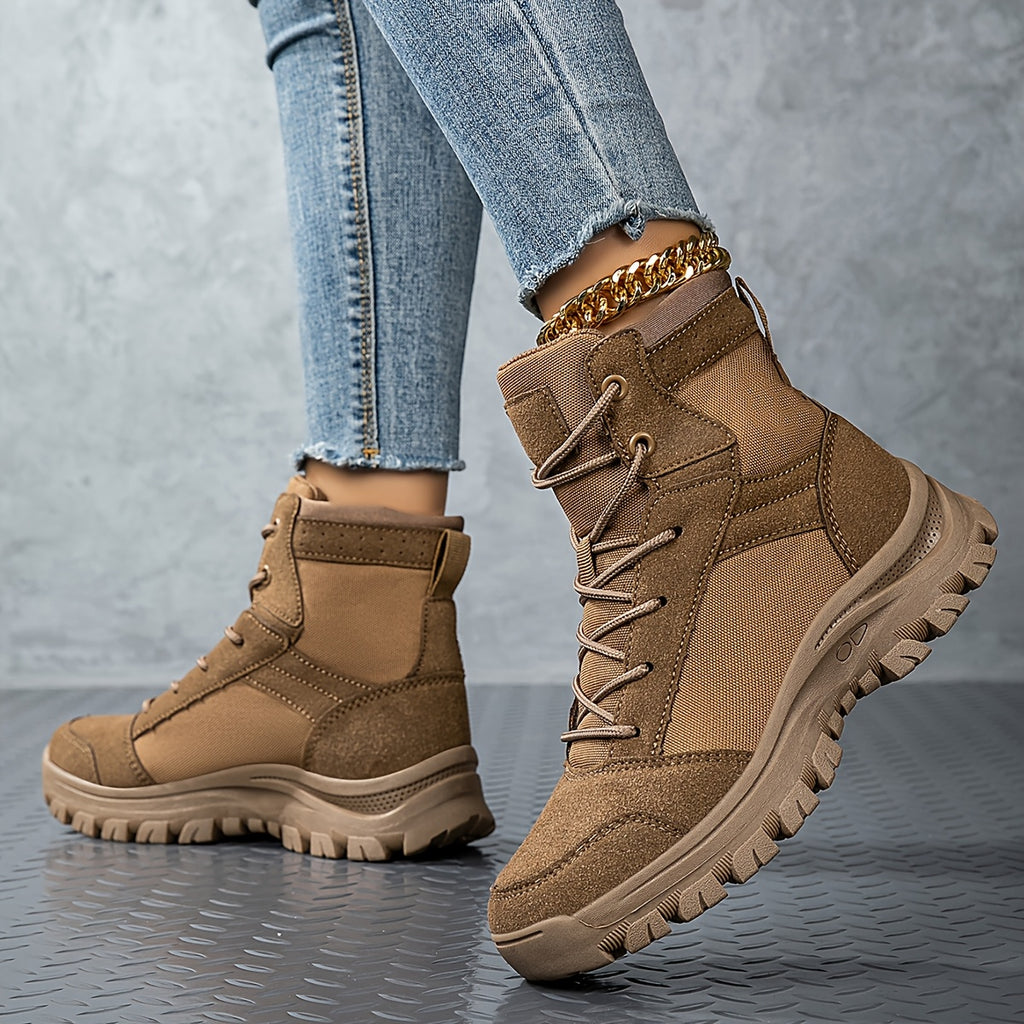 Women's High-Top Desert Boots Tactical Shoes Outdoor Hiking Climbing Shoes with Durable Non-Slip Outsole Lace-Up Design