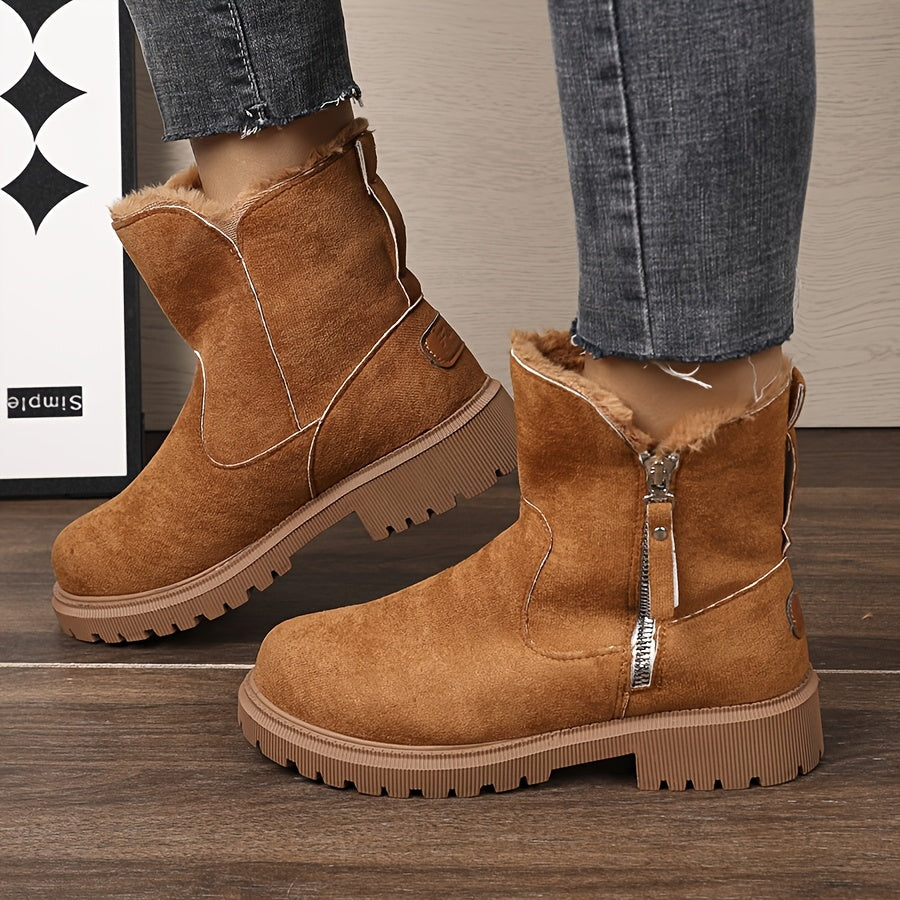 Women'S Stylish Faux Fur Winter Boots - Casual, Warm, and Cozy Snow Boots with Rubber Sole, Zipper Closure, and Faux Fur Lining, Casual Winter Boots | Stylish Winter Boots | Zipper Closure Boots