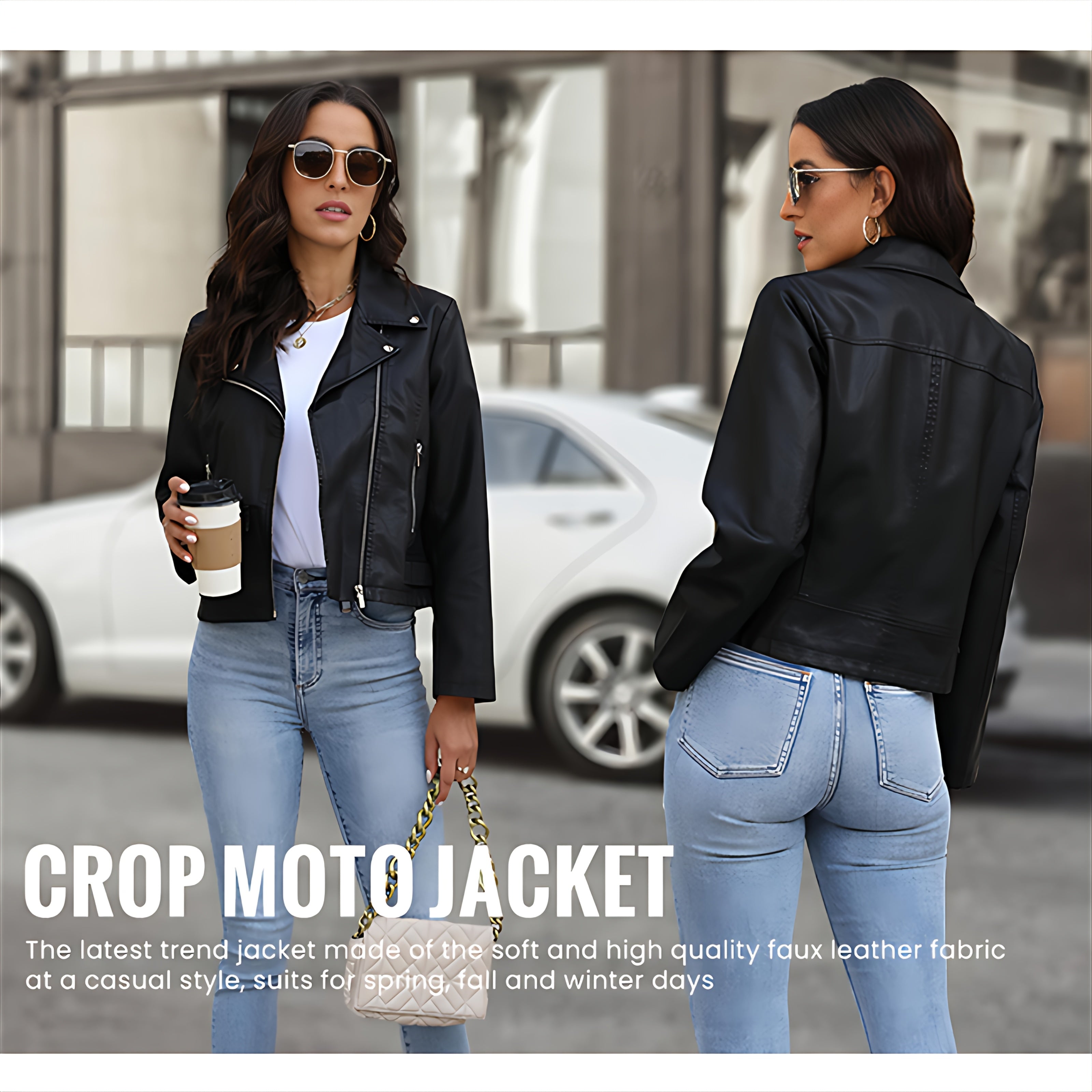 ICEBANNER Women's Black PU Leather Motorcycle Jacket with Asymmetrical Zipper & Snap Collar - Soft High-Quality Fabric, Short Rider Style for Spring & Winter Casual Wear, Timeless Classic Fashion-Forward Outerwear, Casual Streetwear, Durable Fabric Coat