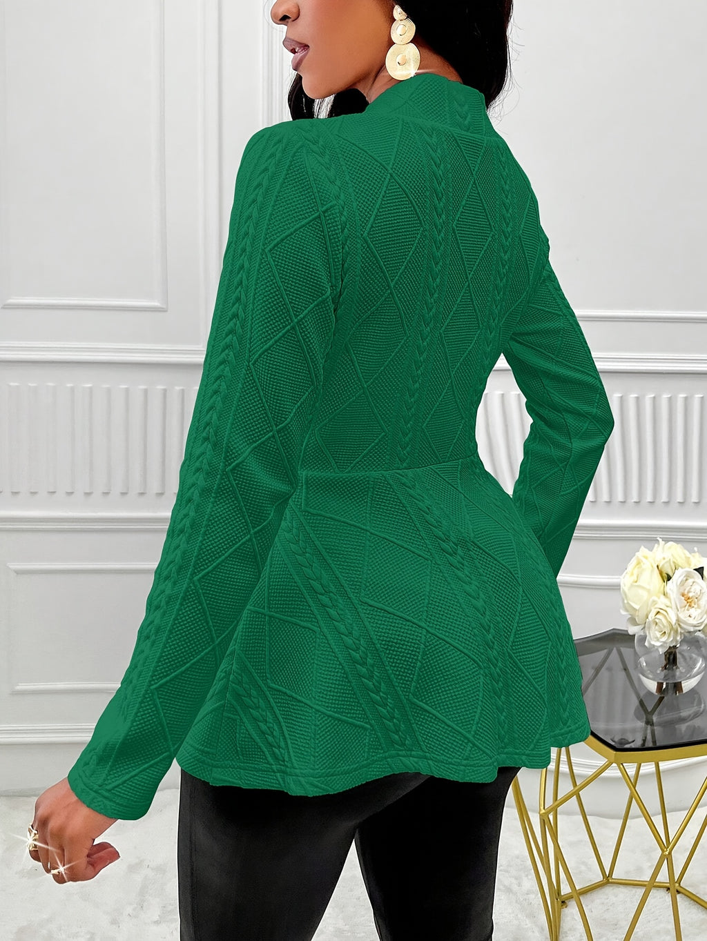 Slim Fit Single Breasted Blazer, Elegant Long Sleeve Peplum Blazer For Spring & Fall, Women's Clothing