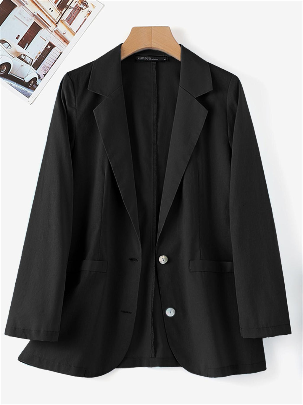 Women's Lightweight Casual Blazer - Single-Breasted Lapel Collar Long Sleeve Coat, Loose H-Silhouette, Solid Color, Machine Washable for Spring\u002FFall Commuting & Casual Attire, Subtle Texture Pattern