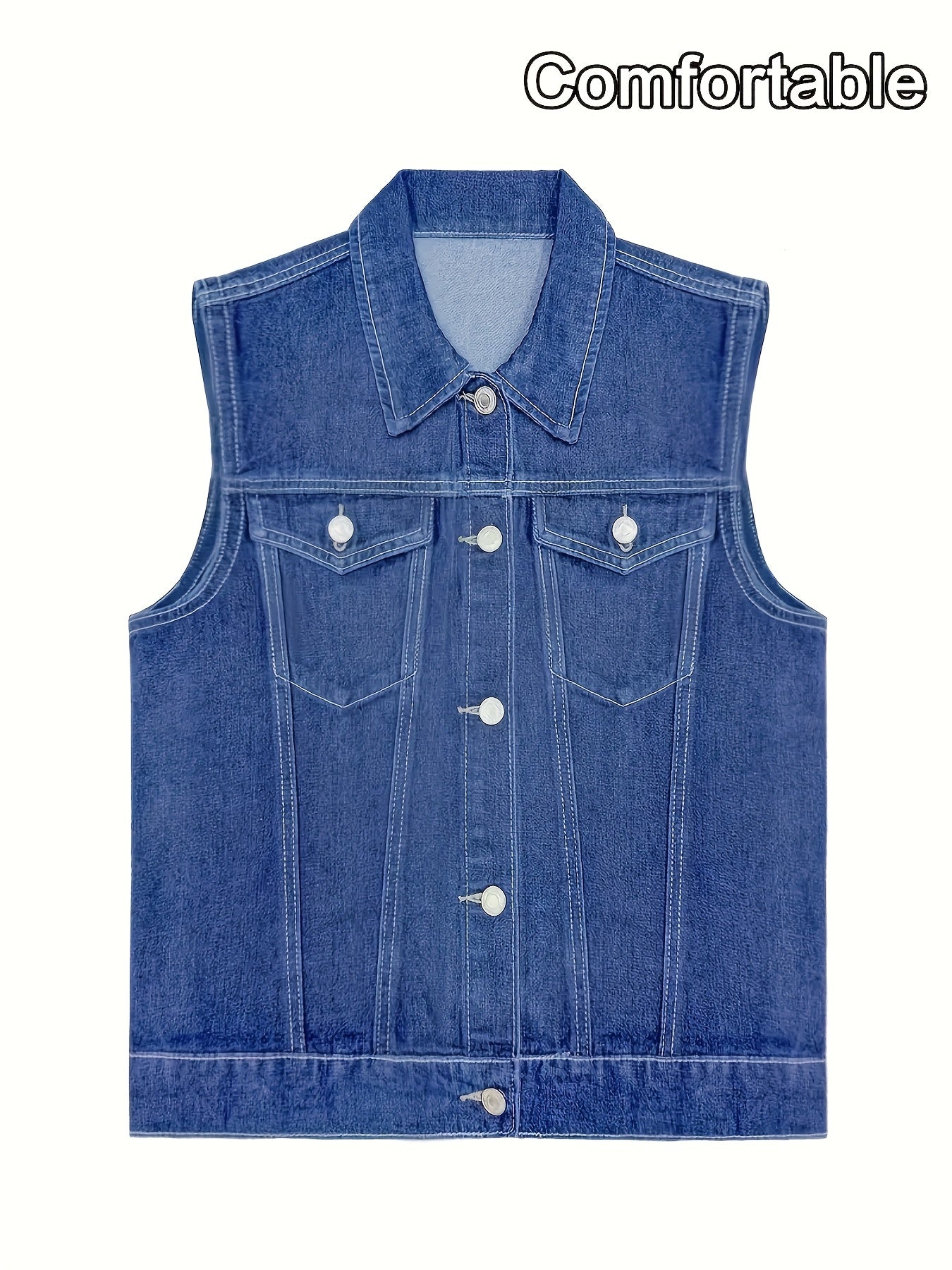 Women'S Solid Color Casual Fashion Jacket, Trendy And Classic Multi-Button Vest, Deep Blue Washed Denim Jacket, Comfortable Fit, Suitable for All Seasons.