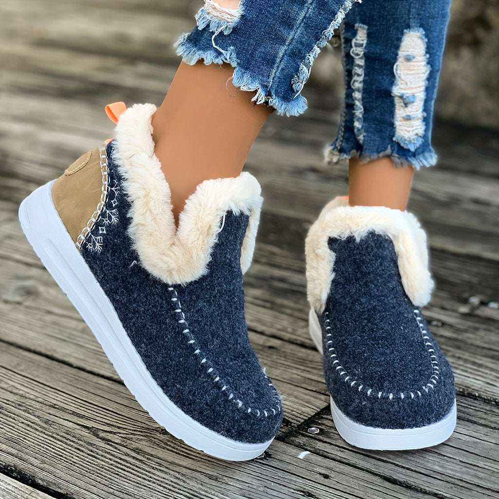 Cozy Women's Winter Snow Boots - Plush Lined, Slip-On Ankle Booties with Thick Sole for Warmth and Comfort