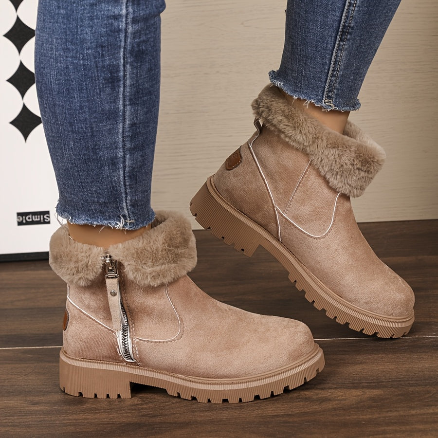 Women'S Stylish Faux Fur Winter Boots - Casual, Warm, and Cozy Snow Boots with Rubber Sole, Zipper Closure, and Faux Fur Lining, Casual Winter Boots | Stylish Winter Boots | Zipper Closure Boots
