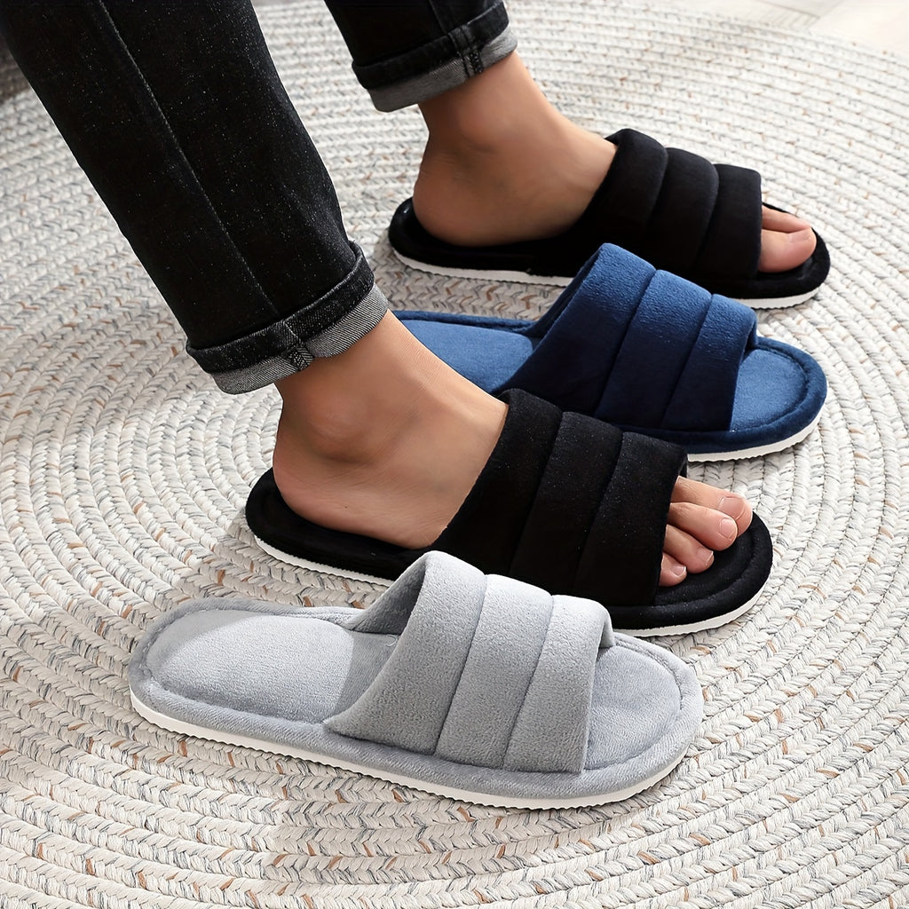 Cozy Slippers for Men and Women - Navy Blue, Non-Slip, Sweat Absorbent, Open-Toe Design with Soft Fabric Upper, Perfect for Indoor Use, All Seasons, Casual Footwear | Soft Fabric Style | Breathable Comfort, House Slippers