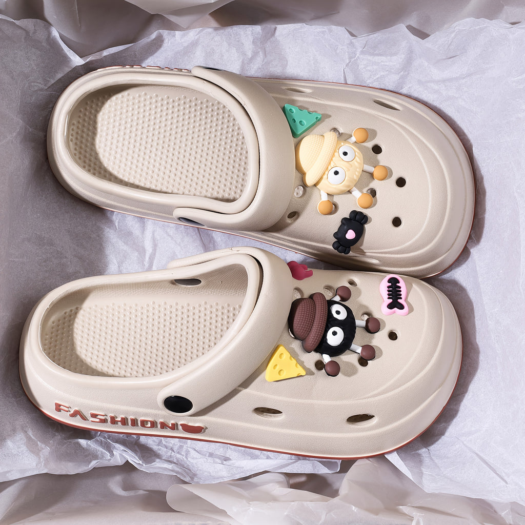 Perfect Easter Gift, Essential for Parties, 2025 Summer New Arrival, Japanese and Korean Style Cute Hole Shoes with Charcoal Ball Pendant, Thick Sole Elasticity, Lightweight Breathable, Suitable for Home, Outdoor, Office, and Gatherings