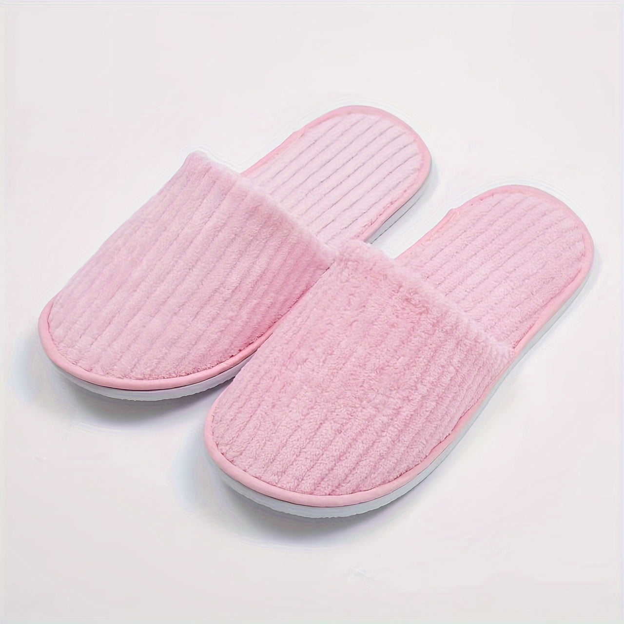 Disposable Coral Fleece Home Slippers, Non-Slip EVA Sole Soft Cozy Shoes, Round Toe Indoor Hotel & Guest Slippers