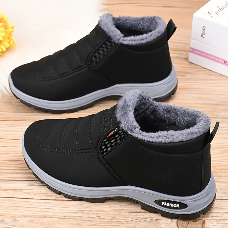 Women's Solid Color Fluffy Winter Boots, Thick Soft Sole Lined with Anti-Slip Warm Snow Boots, Fabric Upper\u002FInner\u002FInsole, Rubber Outsole, Winter Shoes