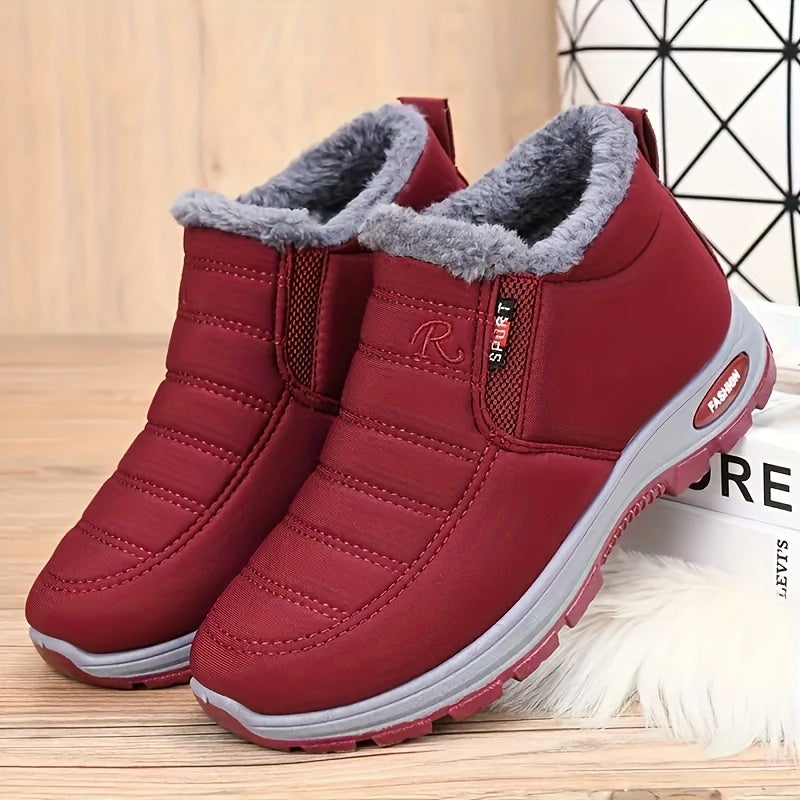 Women's Solid Color Fluffy Winter Boots, Thick Soft Sole Lined with Anti-Slip Warm Snow Boots, Fabric Upper\u002FInner\u002FInsole, Rubber Outsole, Winter Shoes