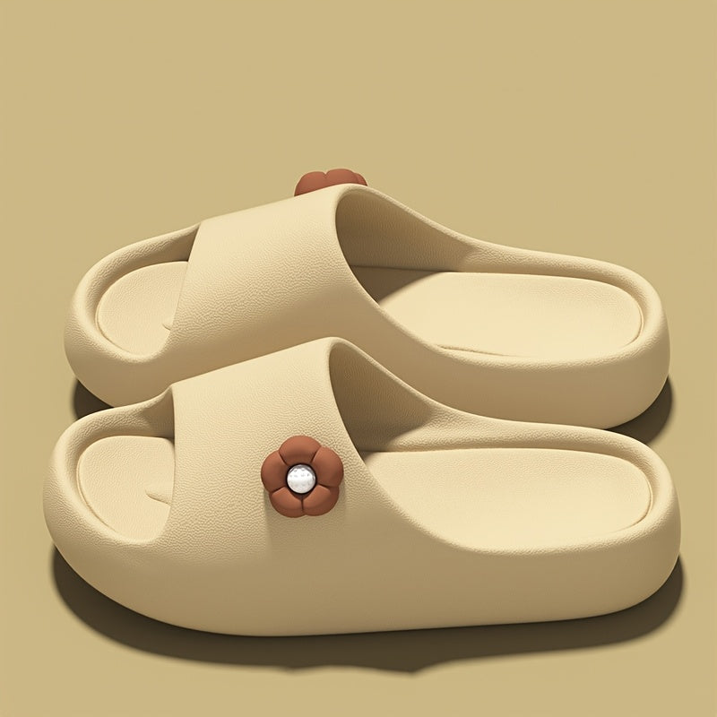 Women's Cute Floral Cartoon Slides - Korean Style EVA Slippers, Comfortable & Washable for Indoor\u002FOutdoor Use, Purple with Flower Design, Indoor Outdoor Slippers | Floral Slide Sandals | Soft Comfortable Slippers, House Slippers