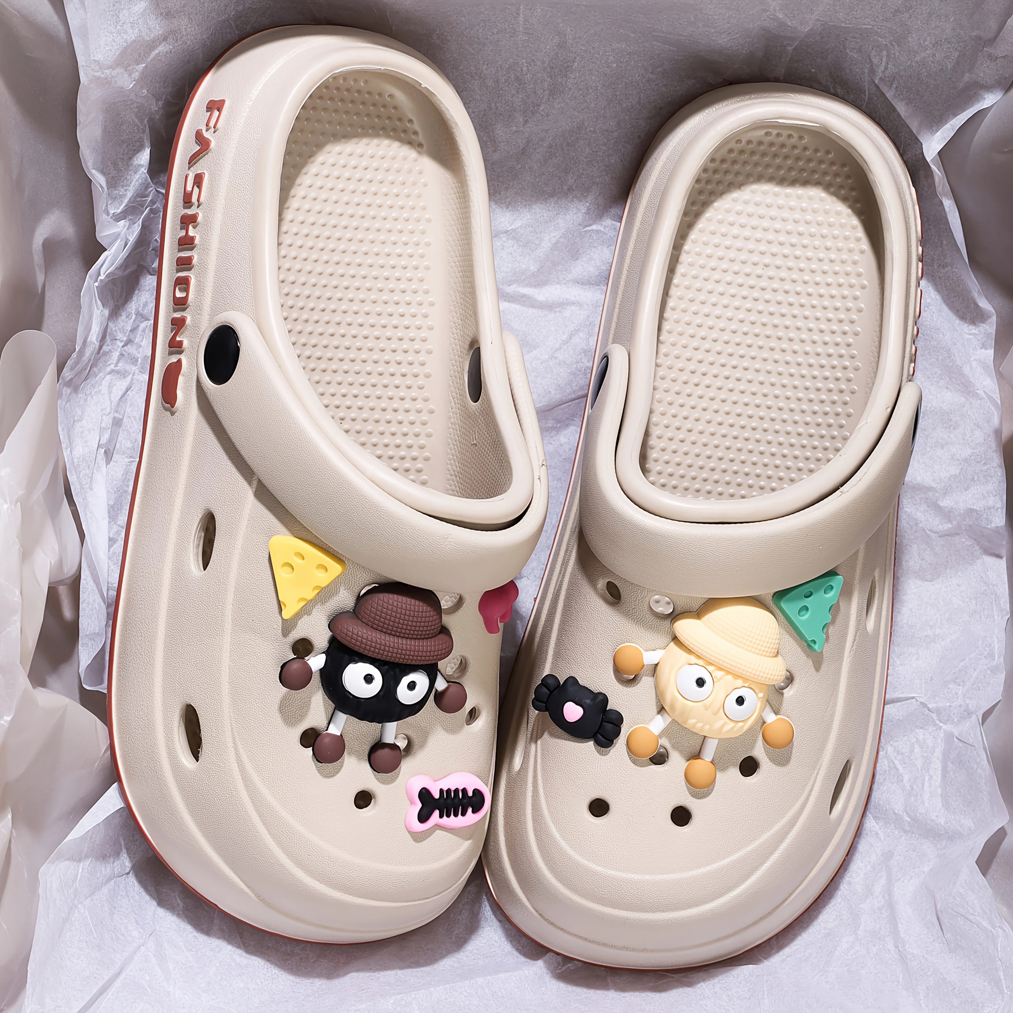 Perfect Easter Gift, Essential for Parties, 2025 Summer New Arrival, Japanese and Korean Style Cute Hole Shoes with Charcoal Ball Pendant, Thick Sole Elasticity, Lightweight Breathable, Suitable for Home, Outdoor, Office, and Gatherings