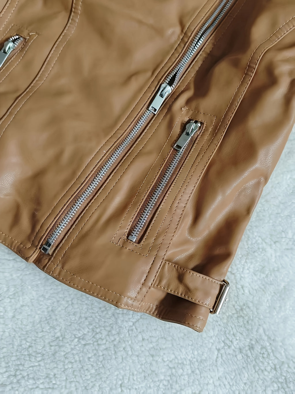 AFTF BASIC Women's Short PU Leather Jacket - Bestseller High-End Elegant Casual Chic Asymmetrical Design, Machine Washable Solid Color All-Season Versatile Outerwear, Everyday Fashion, Sleek Appearance