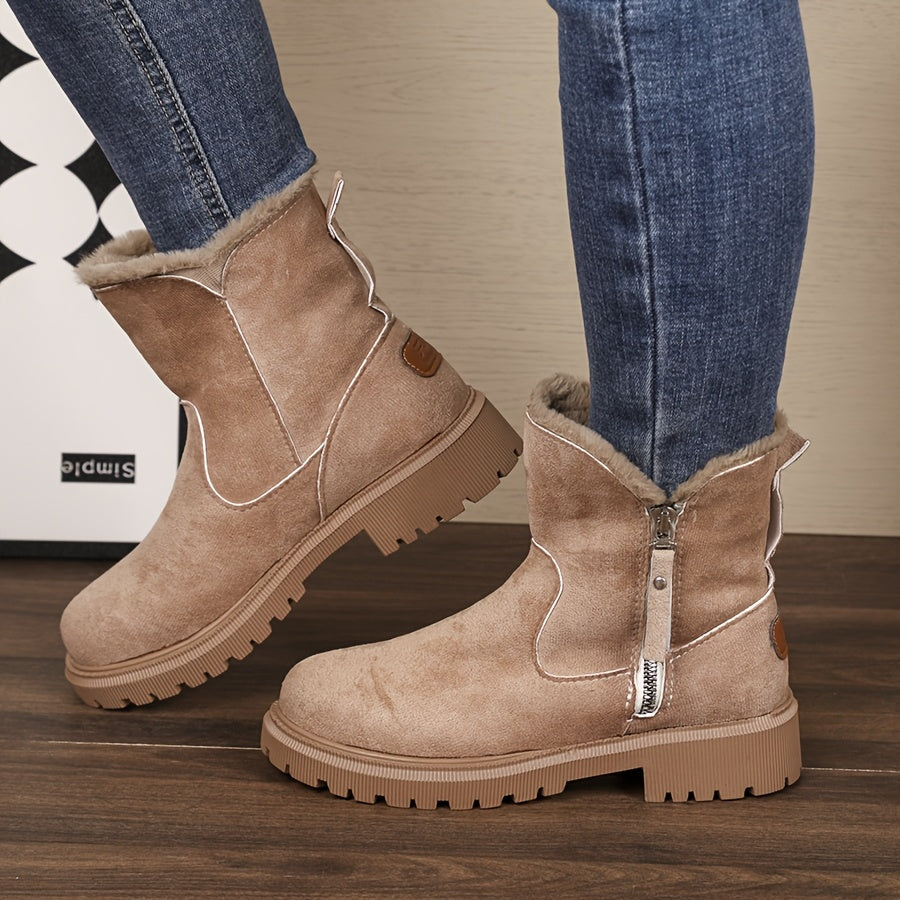 Women'S Stylish Faux Fur Winter Boots - Casual, Warm, and Cozy Snow Boots with Rubber Sole, Zipper Closure, and Faux Fur Lining, Casual Winter Boots | Stylish Winter Boots | Zipper Closure Boots