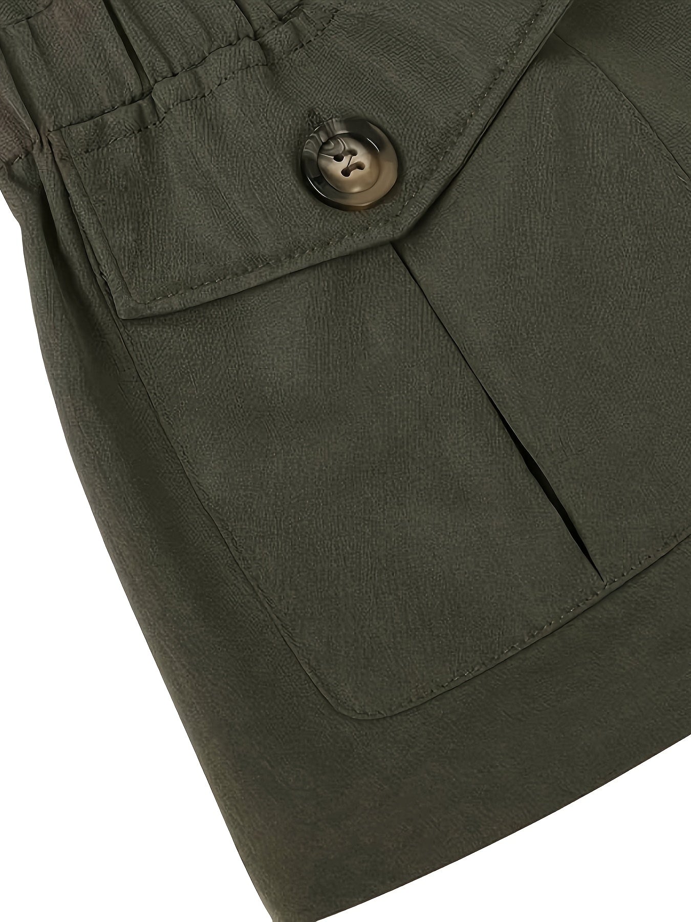 Women's Elegant Solid Color Front Button Long Sleeve Jacket with Stand Collar & Red Belted Waist - Lightweight Machine-Washable Spring\u002FFall Coat, Functional Pockets, Non-Stretch Fabric, Spring Outerwear, Cute Jacket