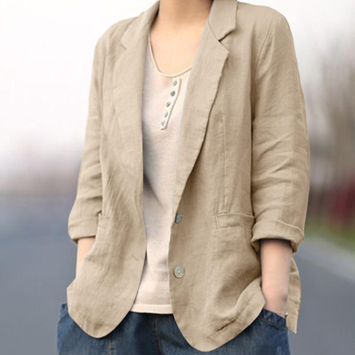 Women's Lightweight Casual Blazer - Single-Breasted Lapel Collar Long Sleeve Coat, Loose H-Silhouette, Solid Color, Machine Washable for Spring\u002FFall Commuting & Casual Attire, Subtle Texture Pattern