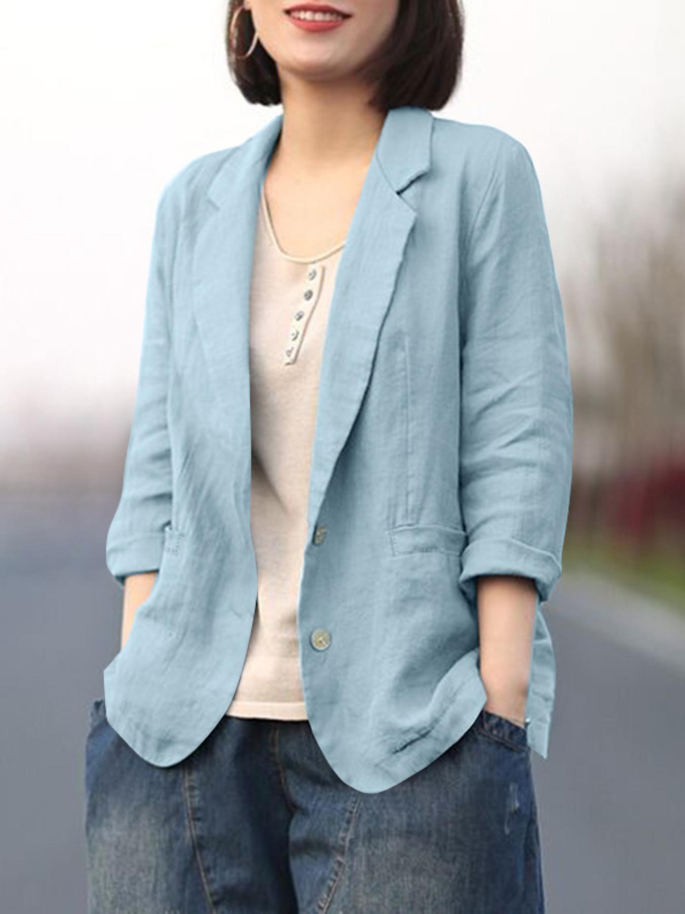 Women's Lightweight Casual Blazer - Single-Breasted Lapel Collar Long Sleeve Coat, Loose H-Silhouette, Solid Color, Machine Washable for Spring\u002FFall Commuting & Casual Attire, Subtle Texture Pattern