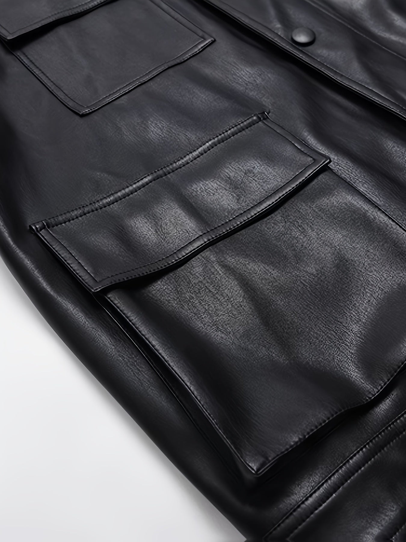 Women's PU Synthetic Leather Jacket - Longline Relaxed Fit Belted Waist Casual Chic Zip-Up Coat for Spring\u002FFall, Black, Cute Jacket, Spring Outerwear, Korean Fashion Style, Structured Sleeve Design