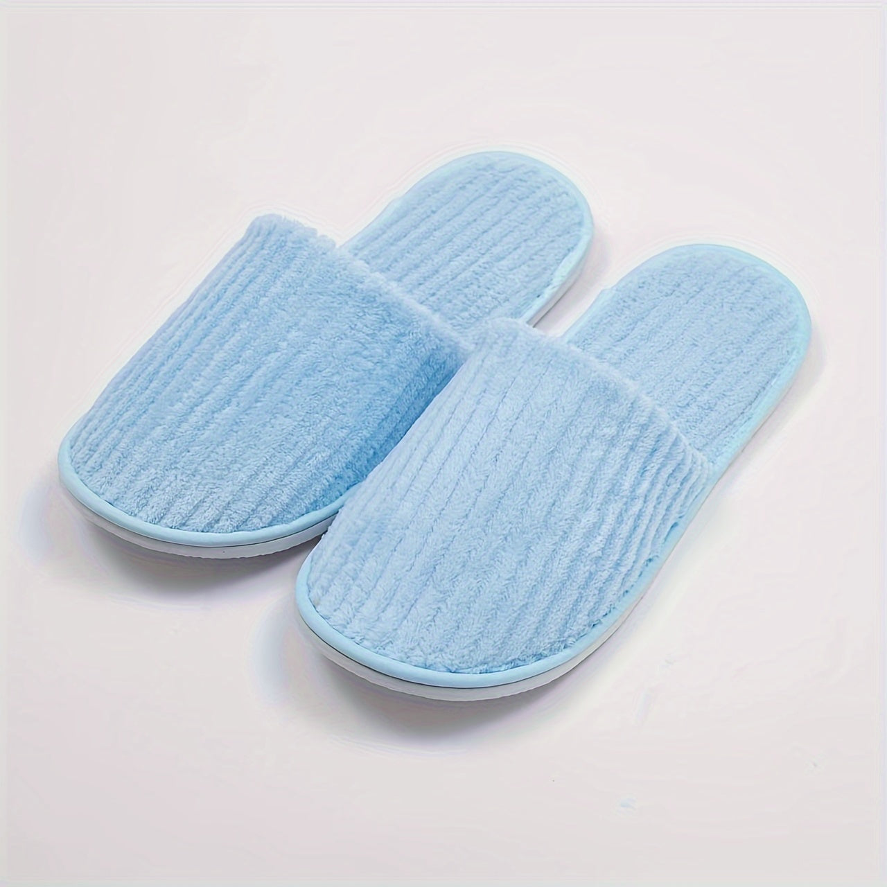 Disposable Coral Fleece Home Slippers, Non-Slip EVA Sole Soft Cozy Shoes, Round Toe Indoor Hotel & Guest Slippers