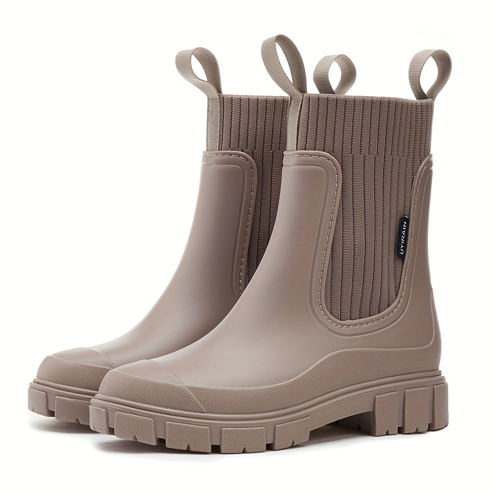 Women'S Chelsea Rain Boots - Slip-Resistant Thick Sole, Round Toe, PVC Upper & Sole, Comfortable Fabric Inner & Insole, Versatile Outdoor Footwear for Casual Attire, Versatile Outdoor Shoes | Chelsea Rain Boots | Durable PVC Materia